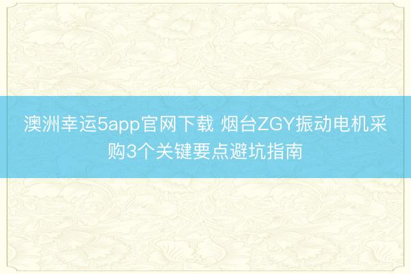 澳洲幸運5app官網下載 煙臺ZGY振動電機采購3個關鍵要點避坑指南