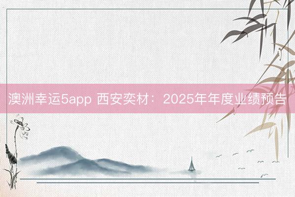 澳洲幸運(yùn)5app 西安奕材：2025年年度業(yè)績(jī)預(yù)告